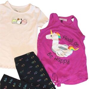 3 pc Pink Unicorn Tank Top, Hatchimal Tee and Black Leggings Set